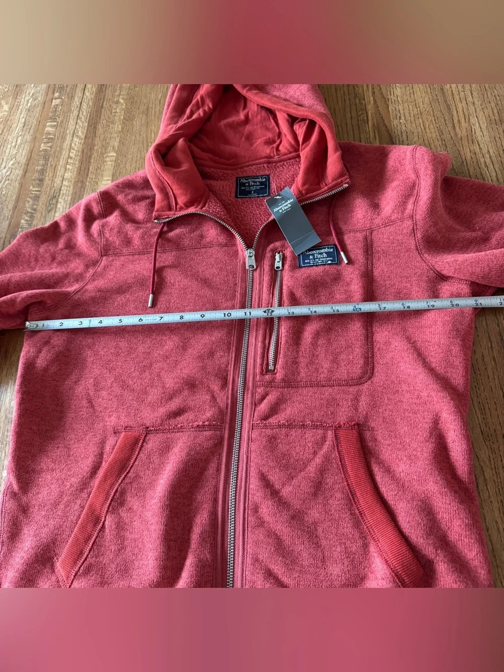 NWT Abercrombie & Fitch Sherpa Lined Full Zip Hoodie Heather Red Small